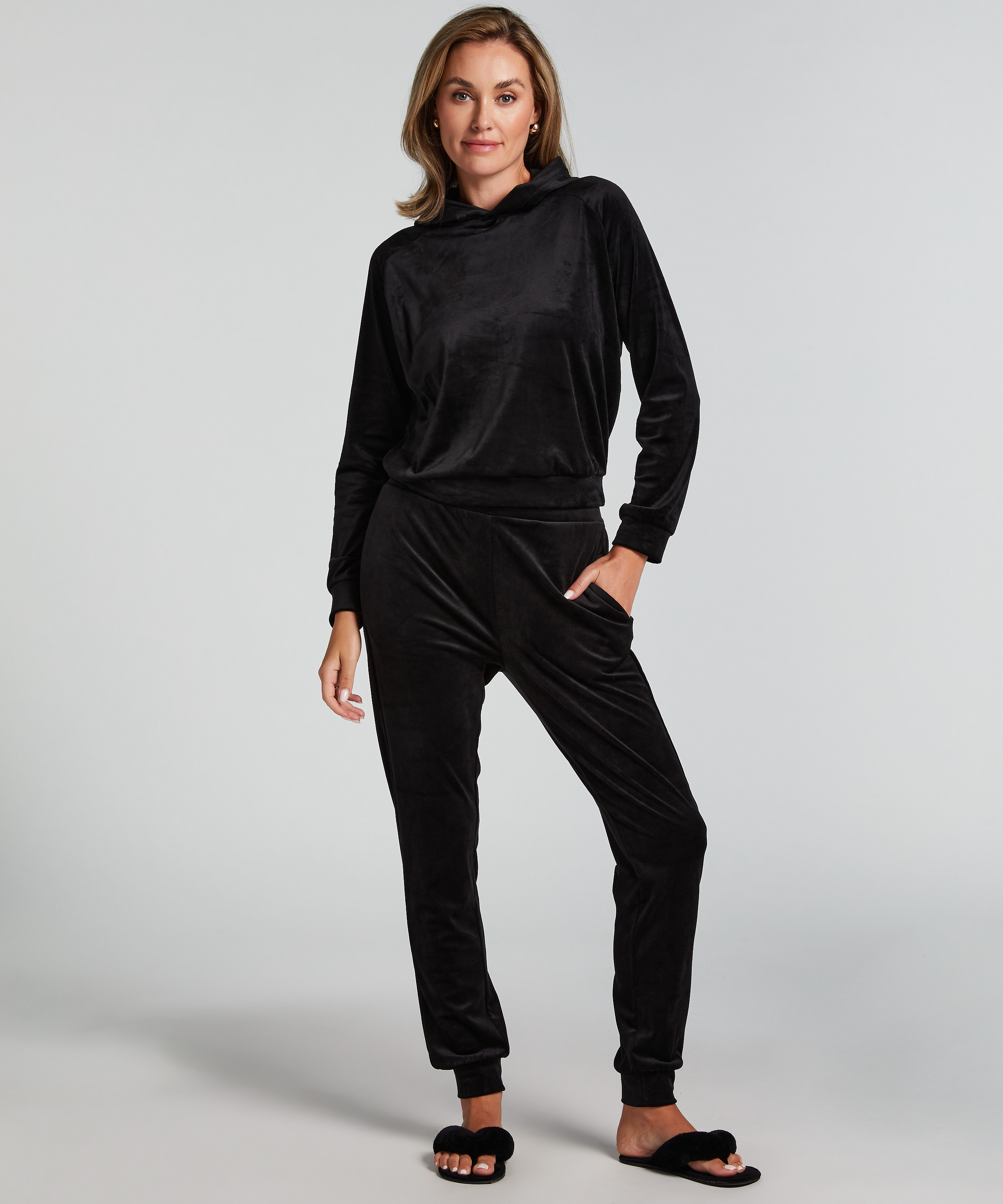 Velours Jogging Pants, Black, main