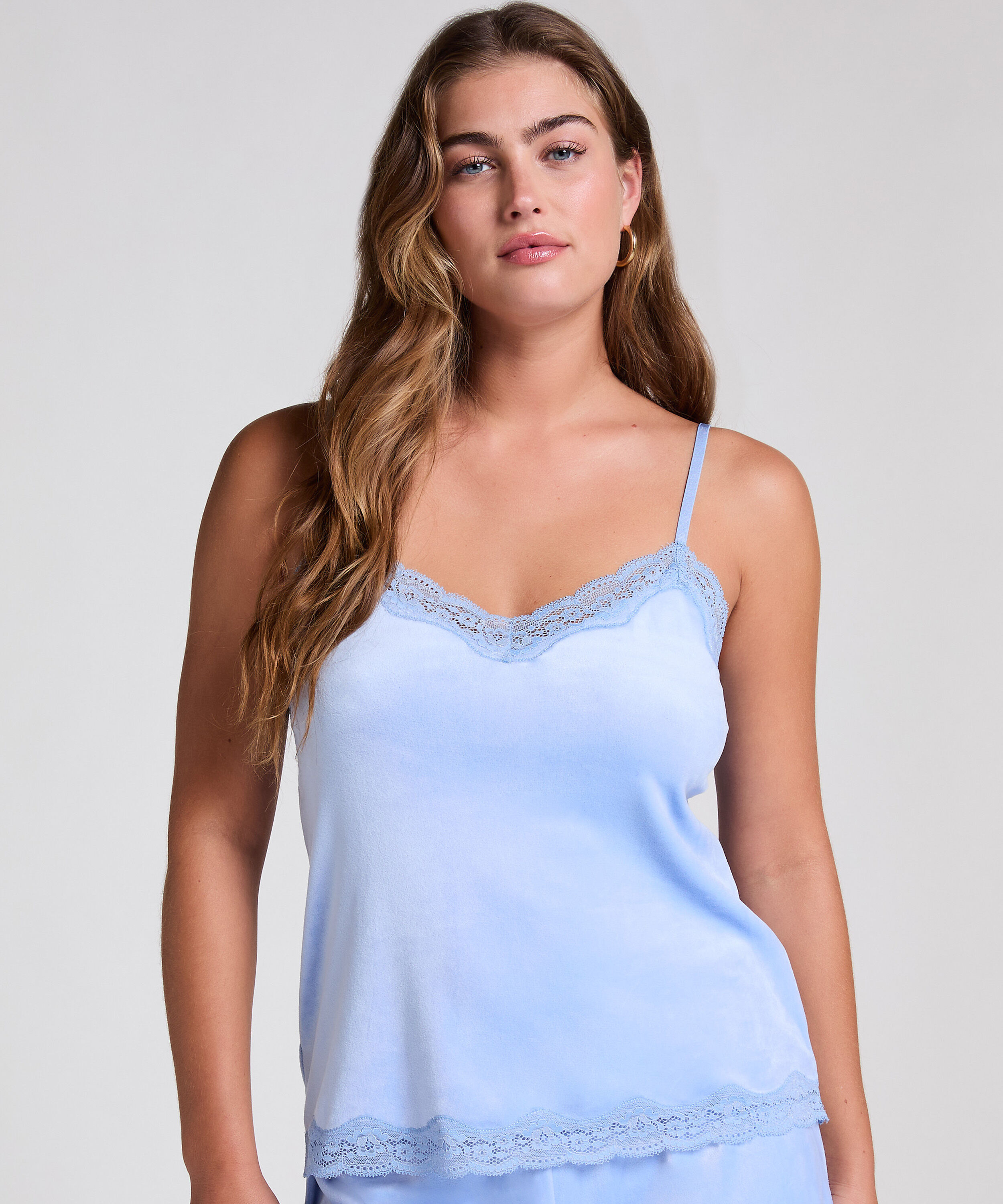 Velours Lace Cami Top, Blue