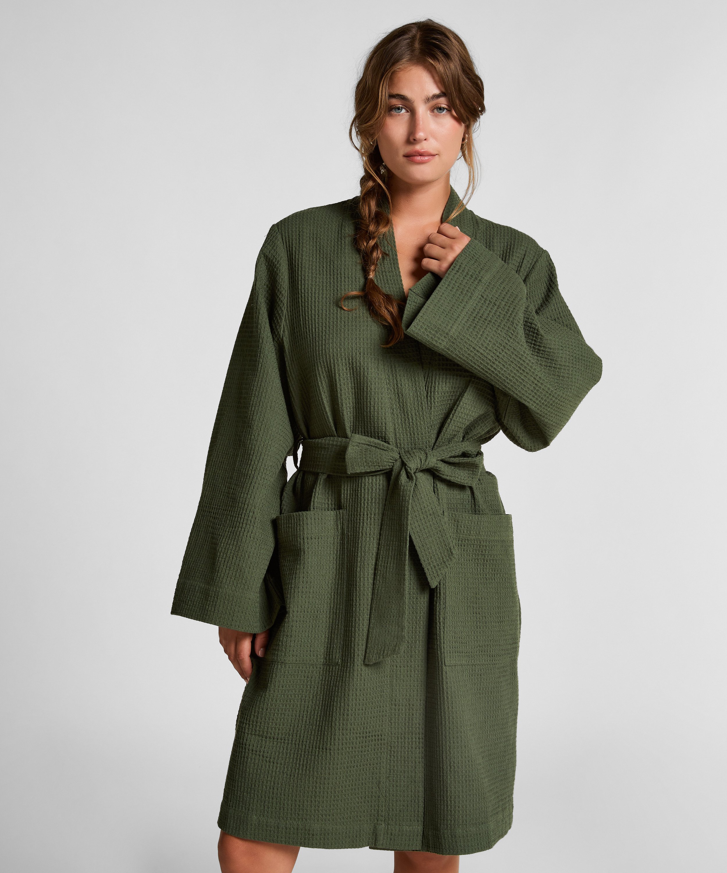 Waffle Bathrobe, Green, main