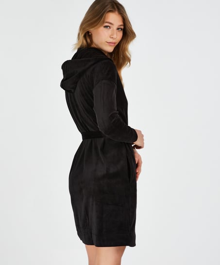 Velours short bathrobe, Black