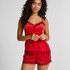 Pyjama Short Velours Scallop Lace, Red