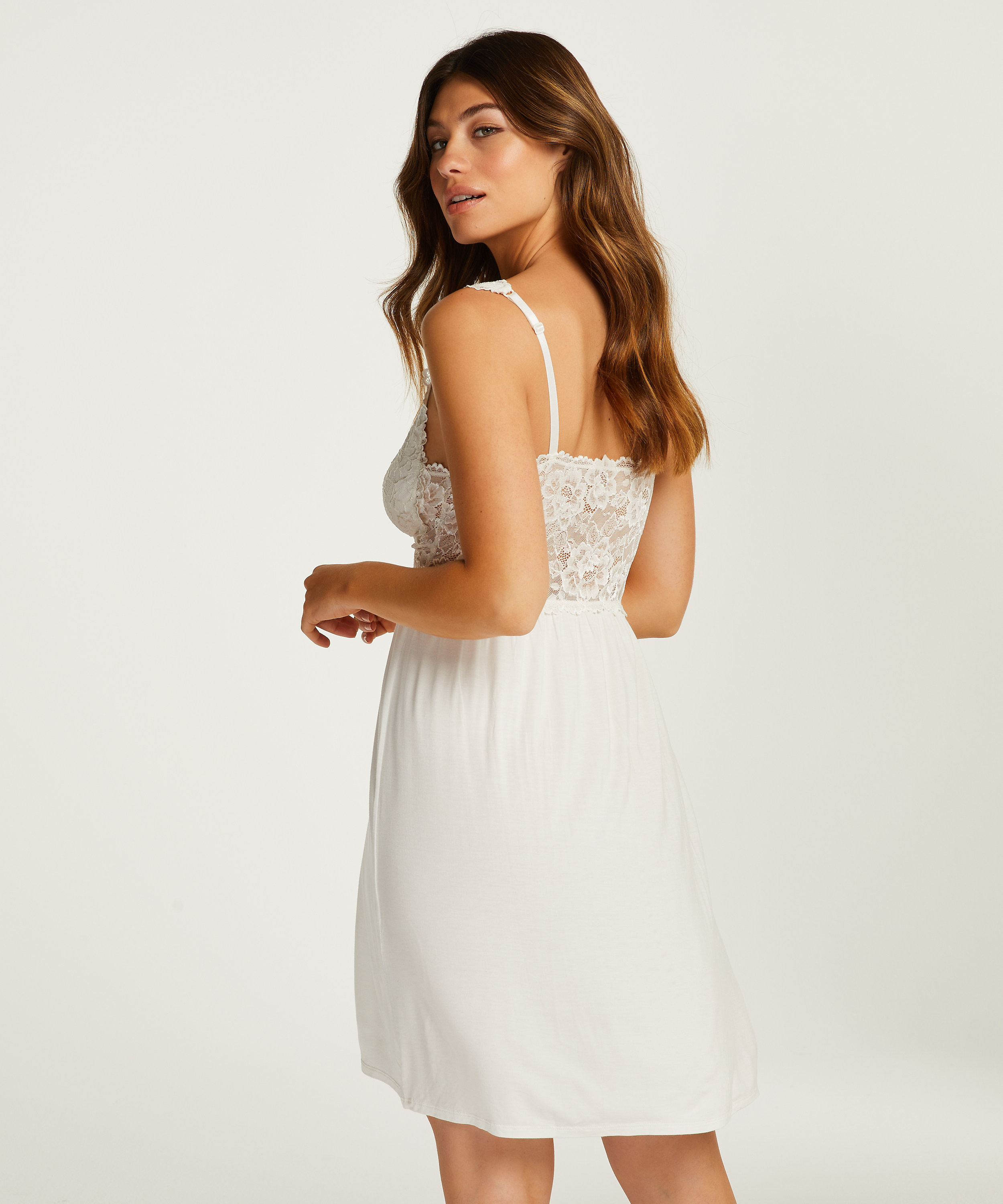 Modal Lace Slip Dress, White, main
