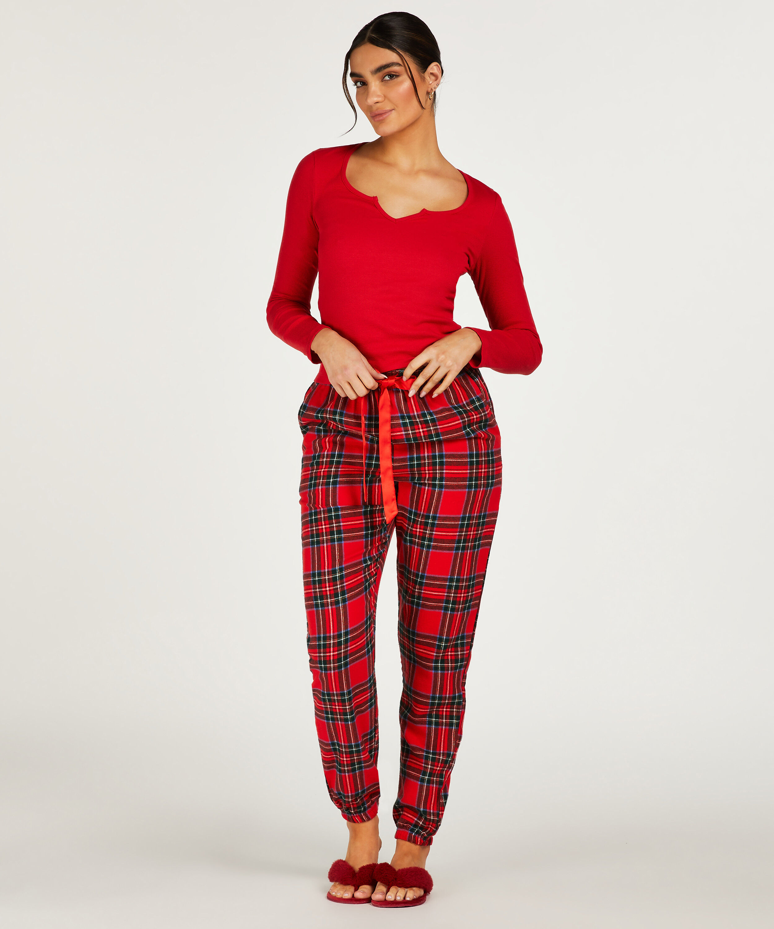 Regular Fit Flannel pyjama bottoms  RedGreen checked  Men  HM IN