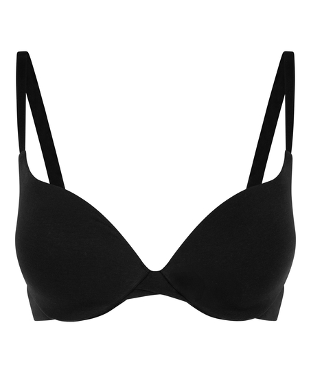 Cotton Padded Underwired Push-Up Bra, Black