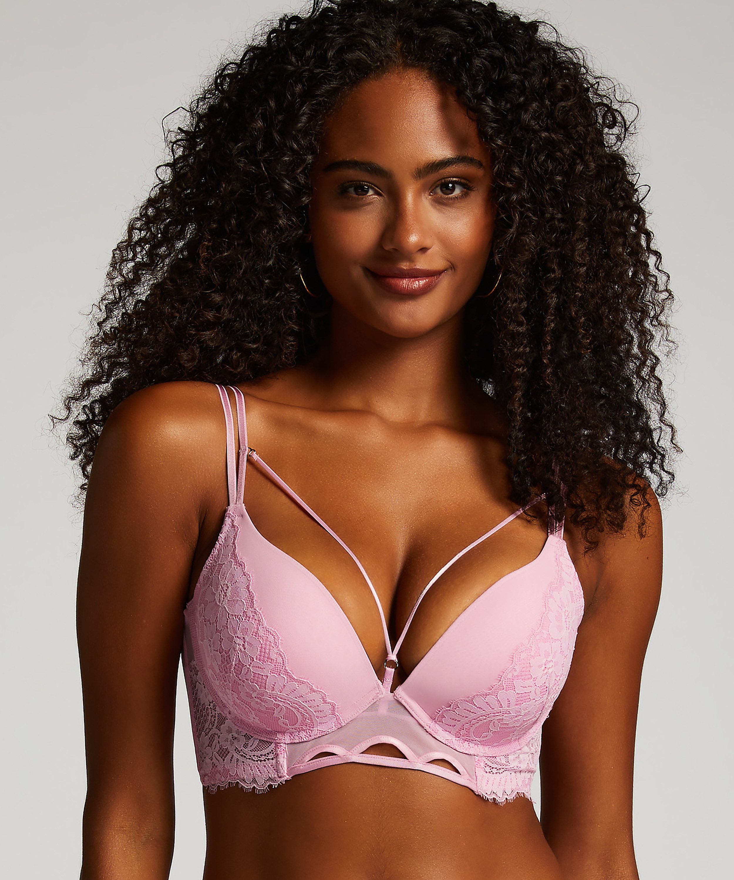 Lidia Padded Longline Push-Up Underwired Bra, Pink, main