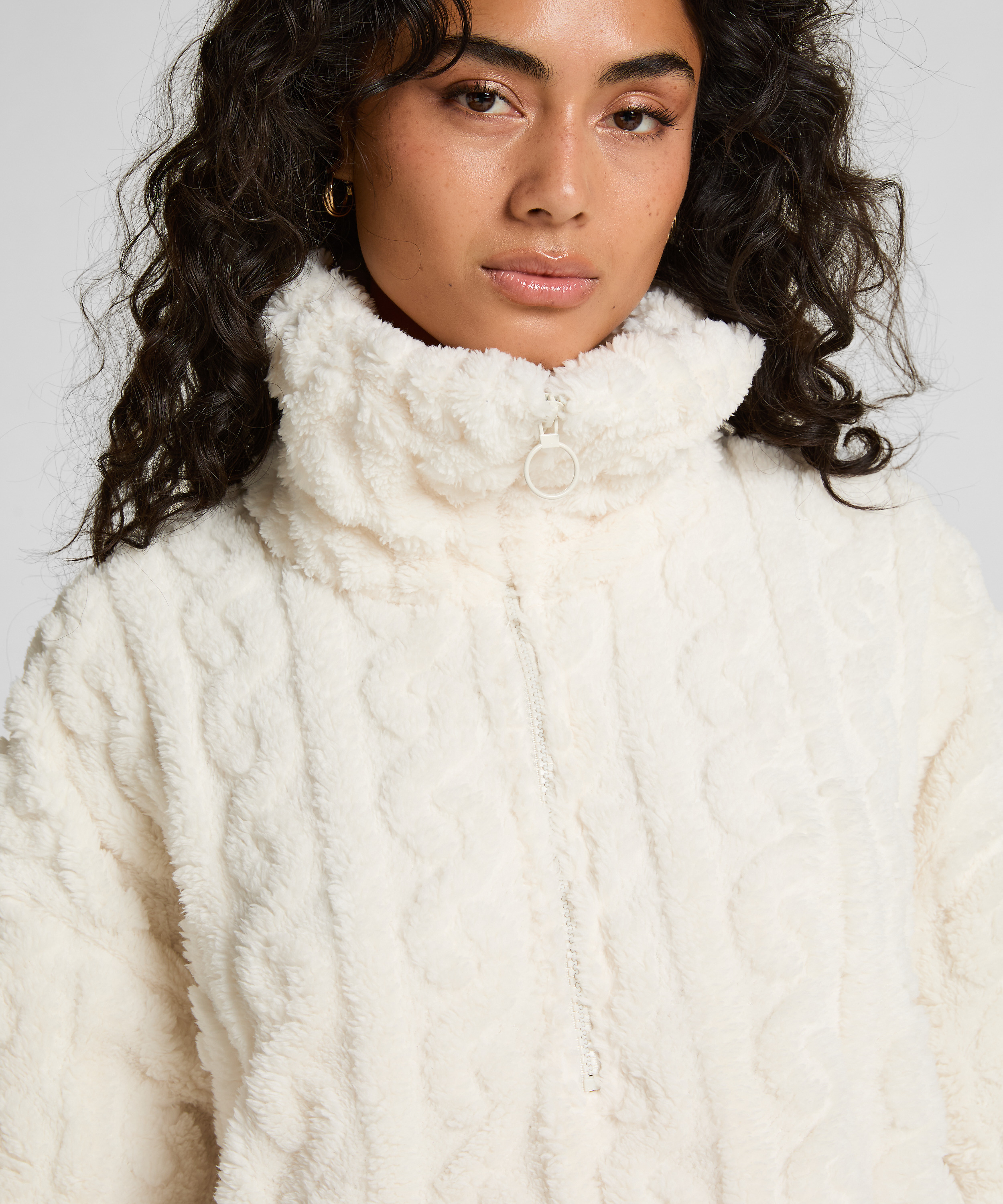 Poncho Cable Fleece, White, main