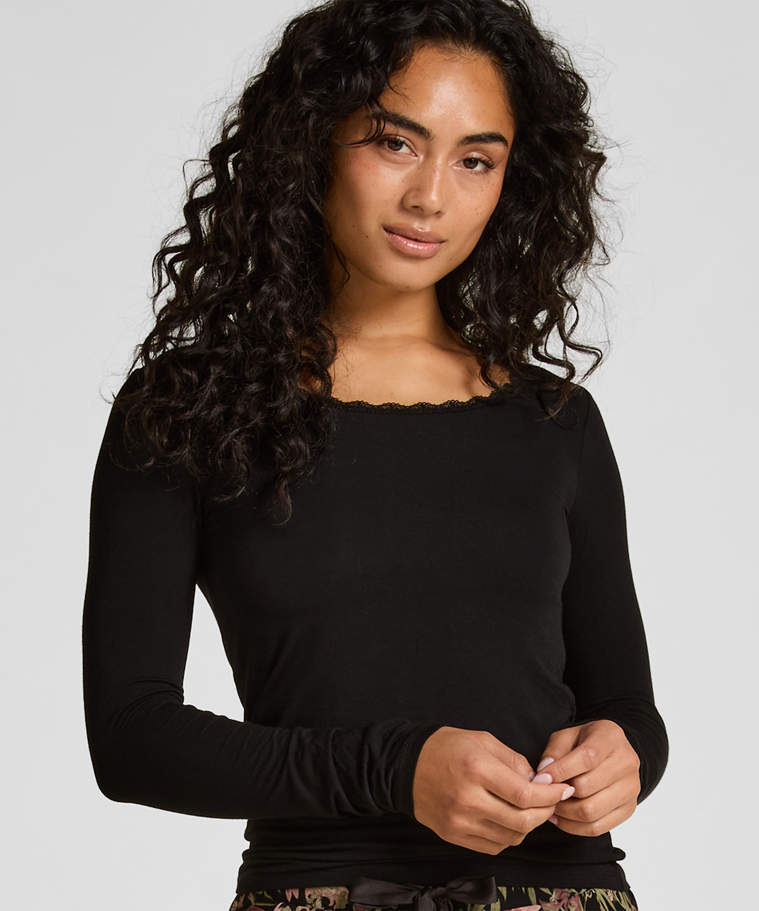 Longsleeved Jersey Pyjama Top, Black, main