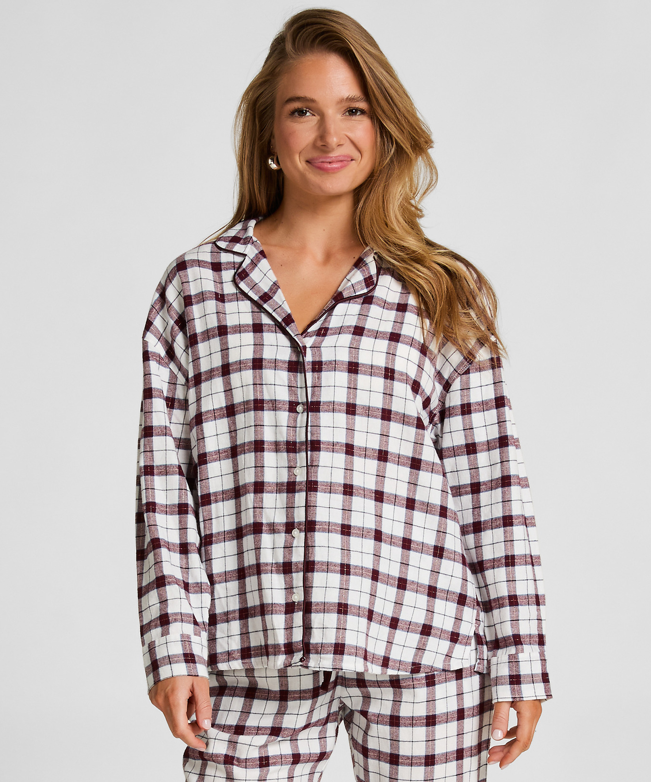 Flannel Pyjama Top, White, main