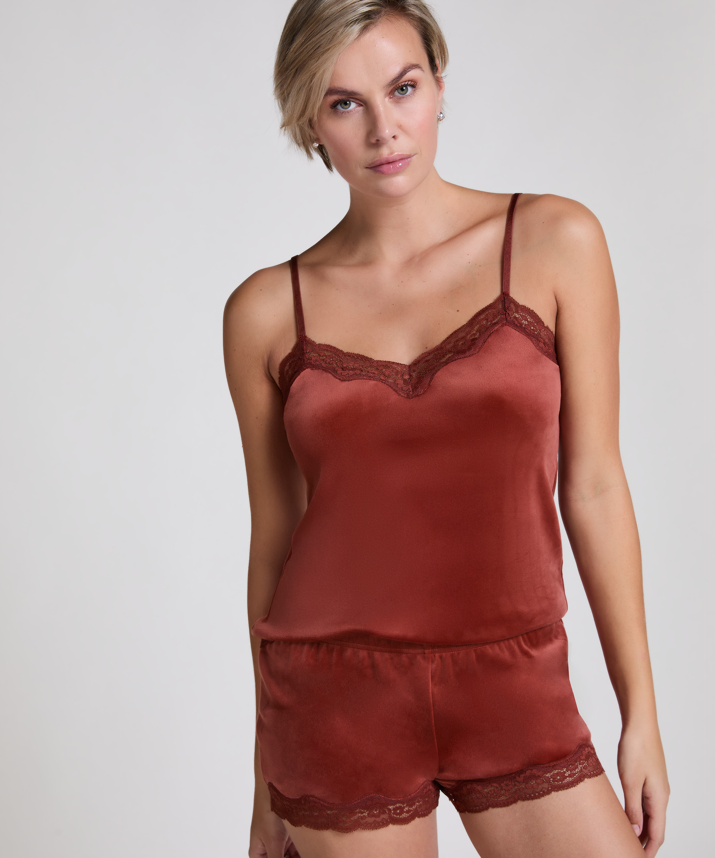 Velours Lace Cami Top, Brown, main