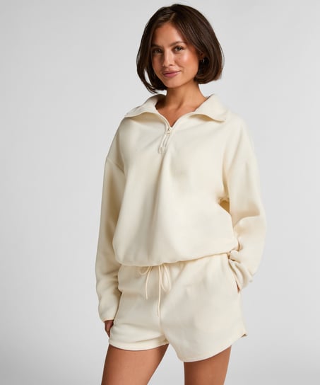 Top Half Zip Sporty Fleece, White