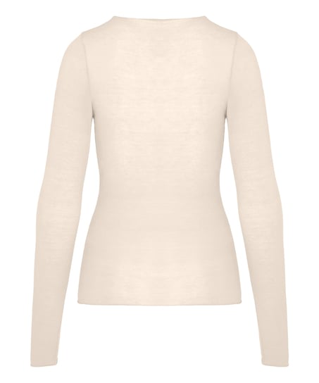 super soft Lace V-Neck Shirt with Cashmere, White