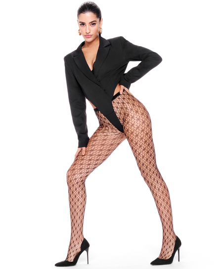 Graphic Fishnet Tights, Black