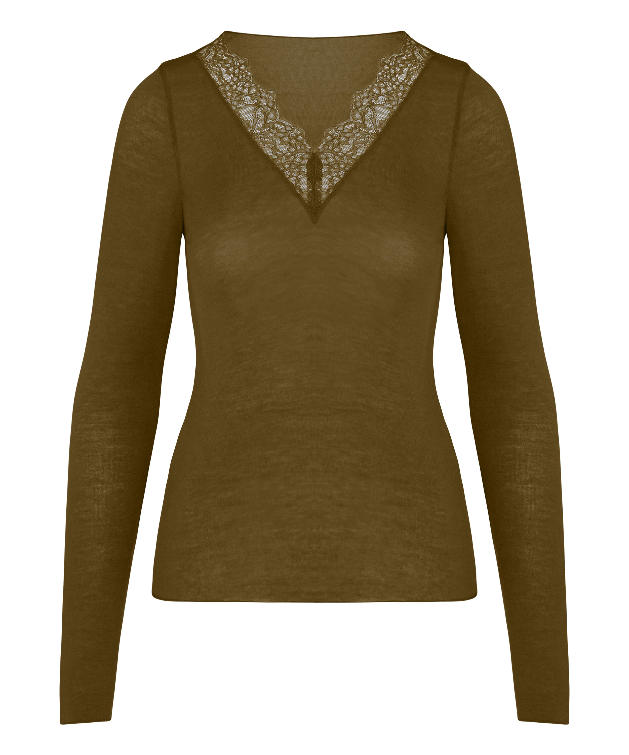 super soft Lace V-Neck shirt with Cashmere, Green