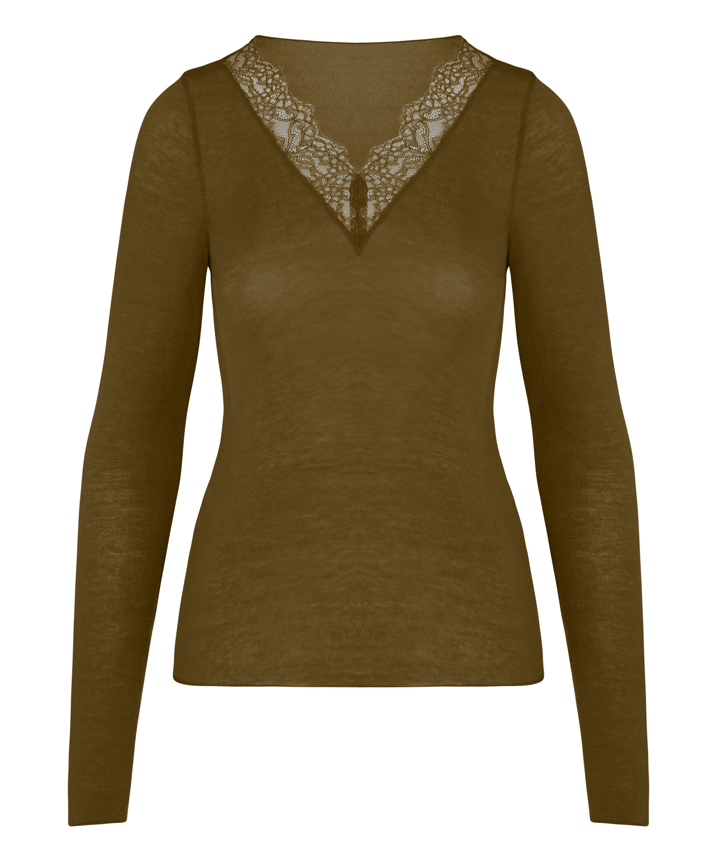 super soft Lace V-Neck shirt with Cashmere, Green, main