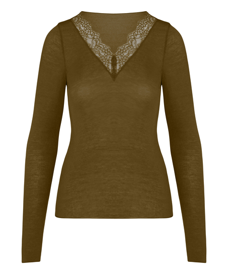 super soft Lace V-Neck shirt with Cashmere, Green