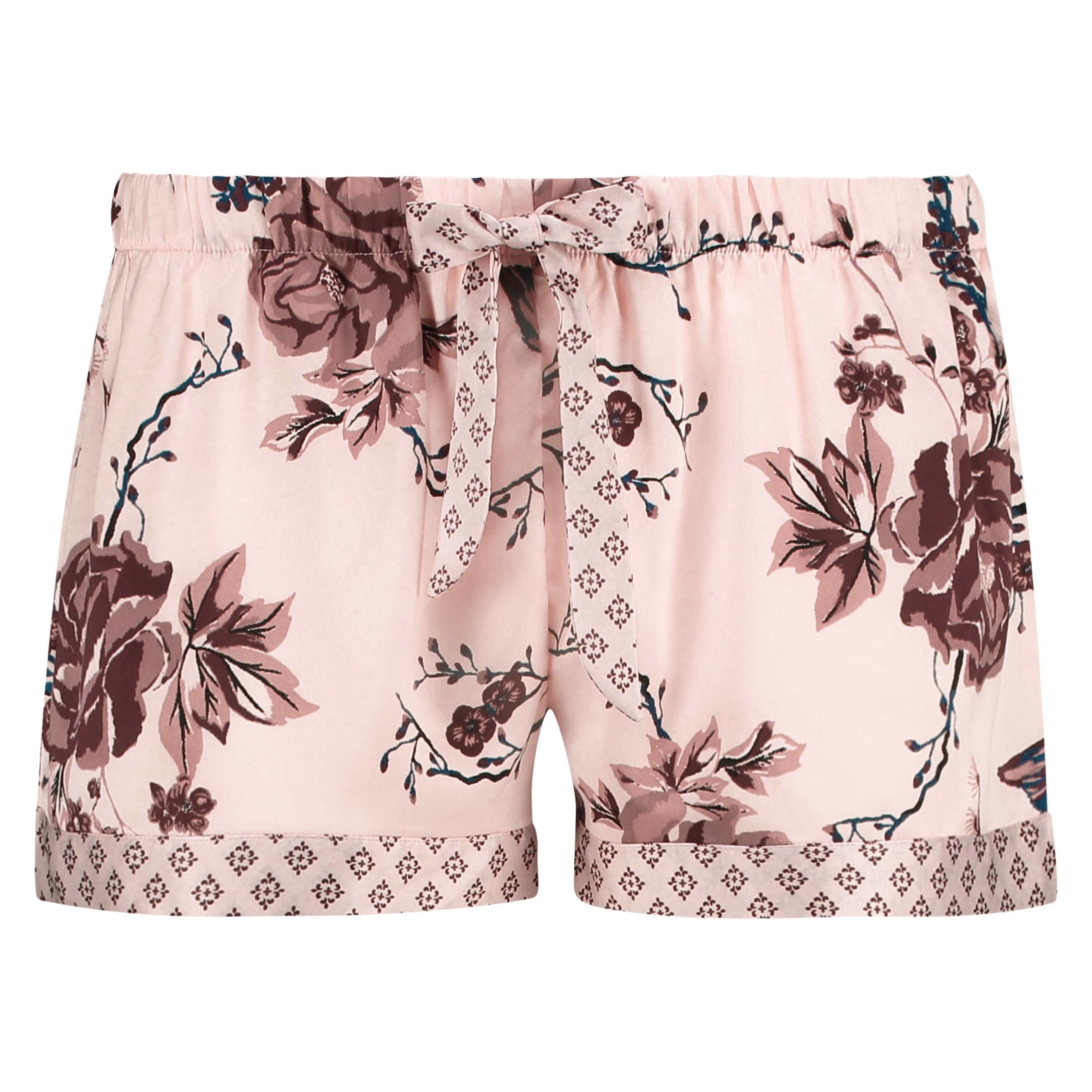 Satin Lace Pyjama Shorts, Pink, main