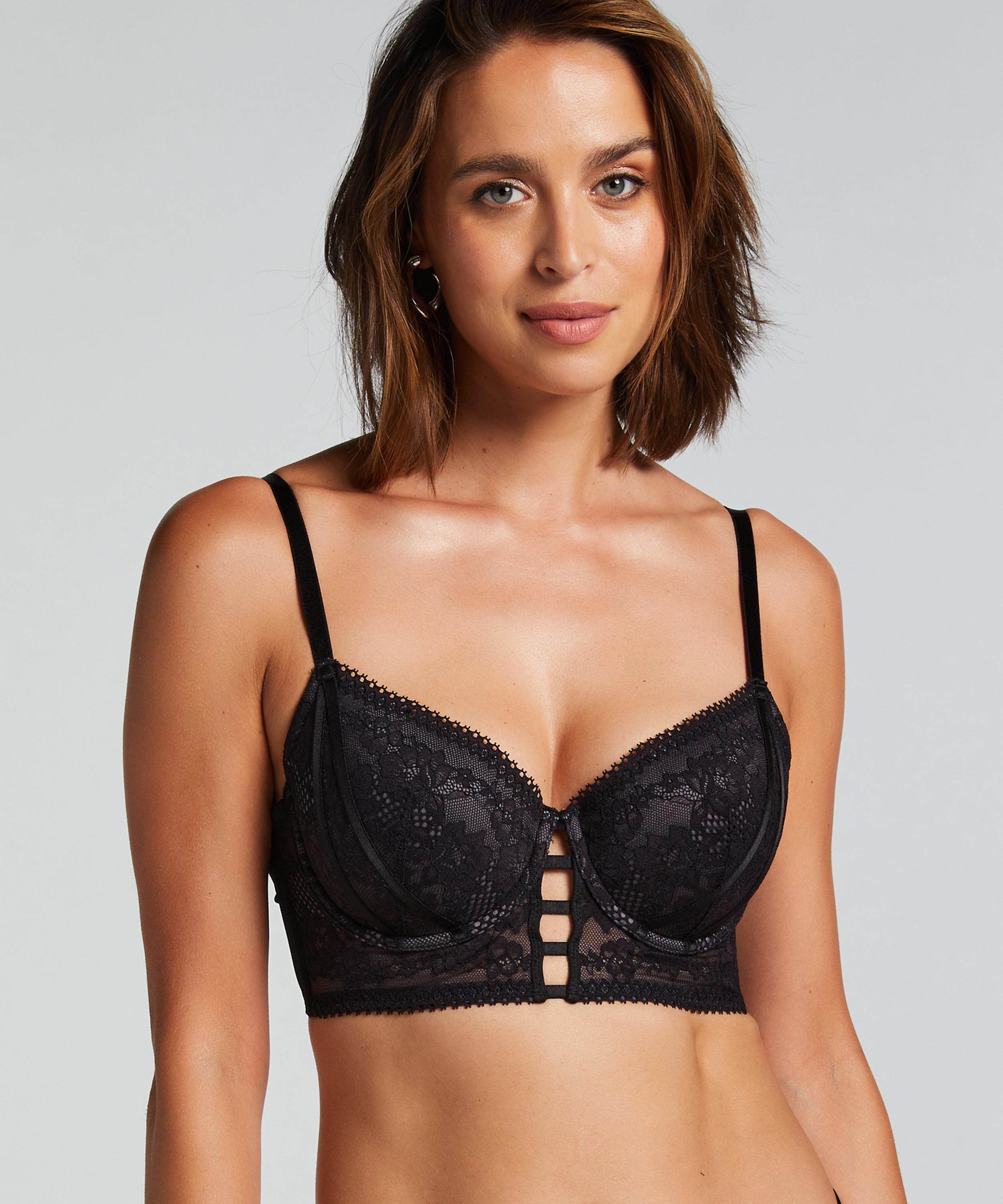 Vera Padded Longline Underwired Bra, Black, main