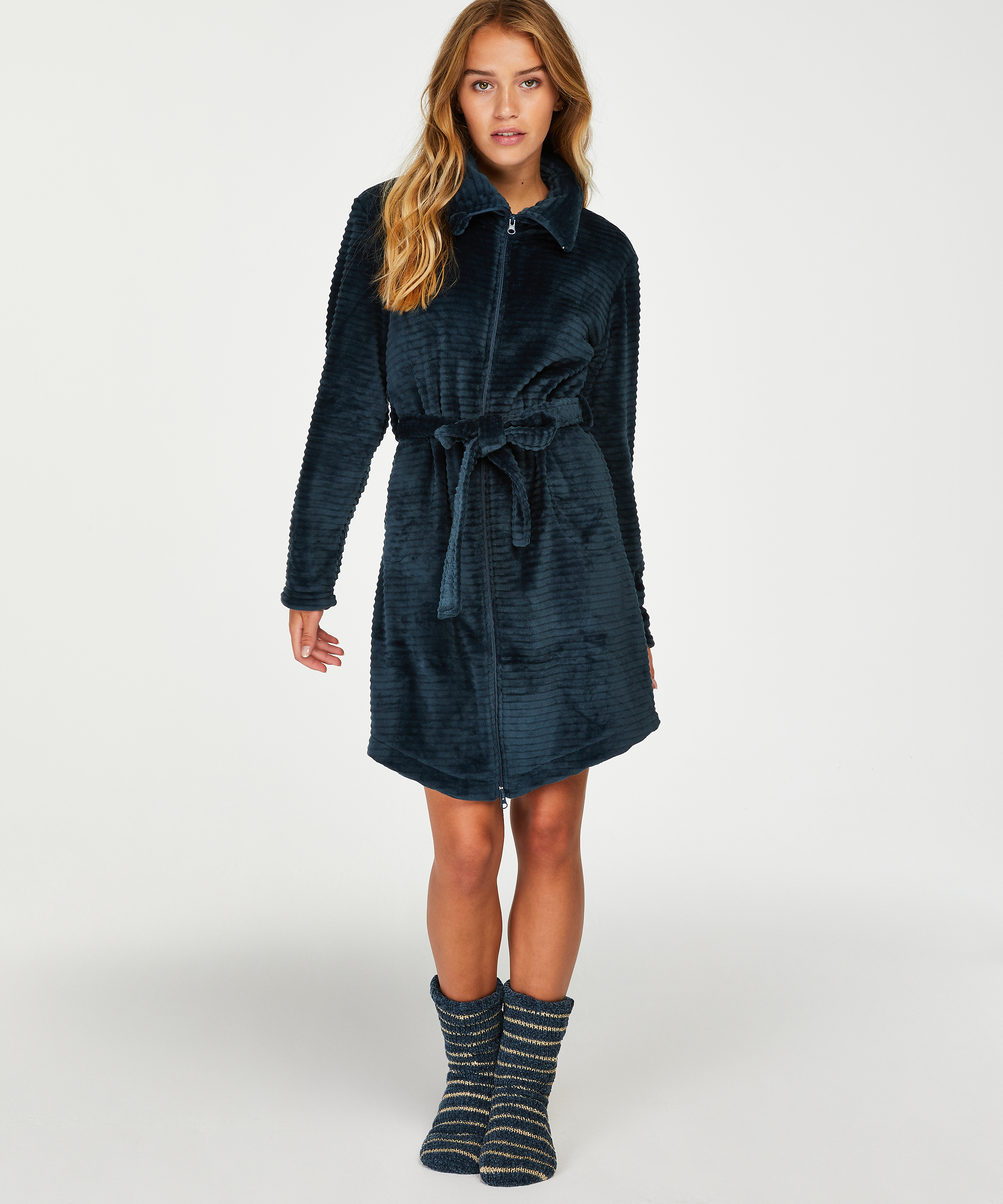 Lace-Up Slipper Socks, Blue, main