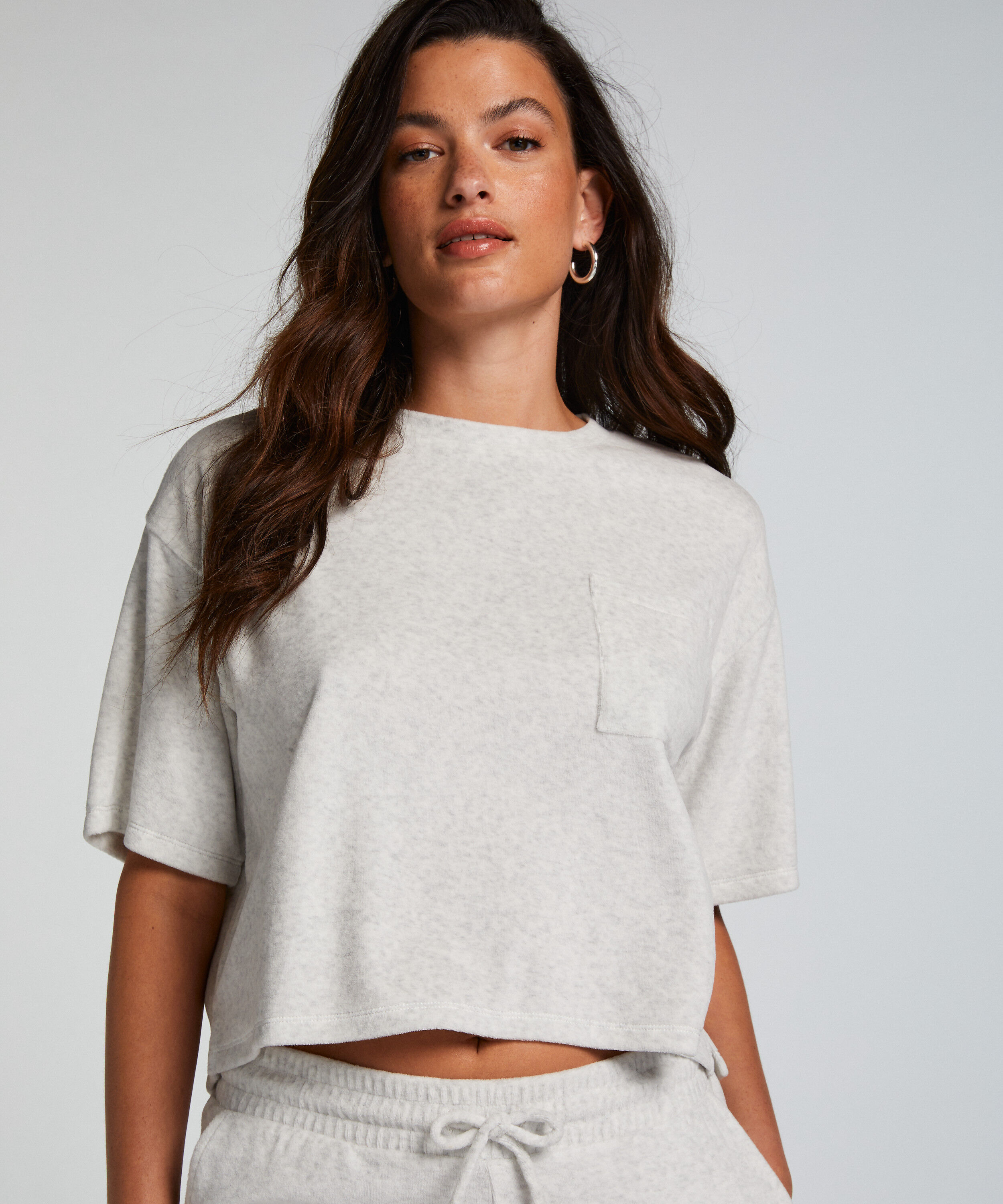 Short-sleeve velours top, Gray