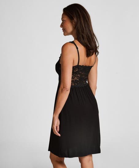 Nora Lace Slip Dress, Black