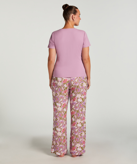 Henley Short Sleeved Pyjama Top, Purple
