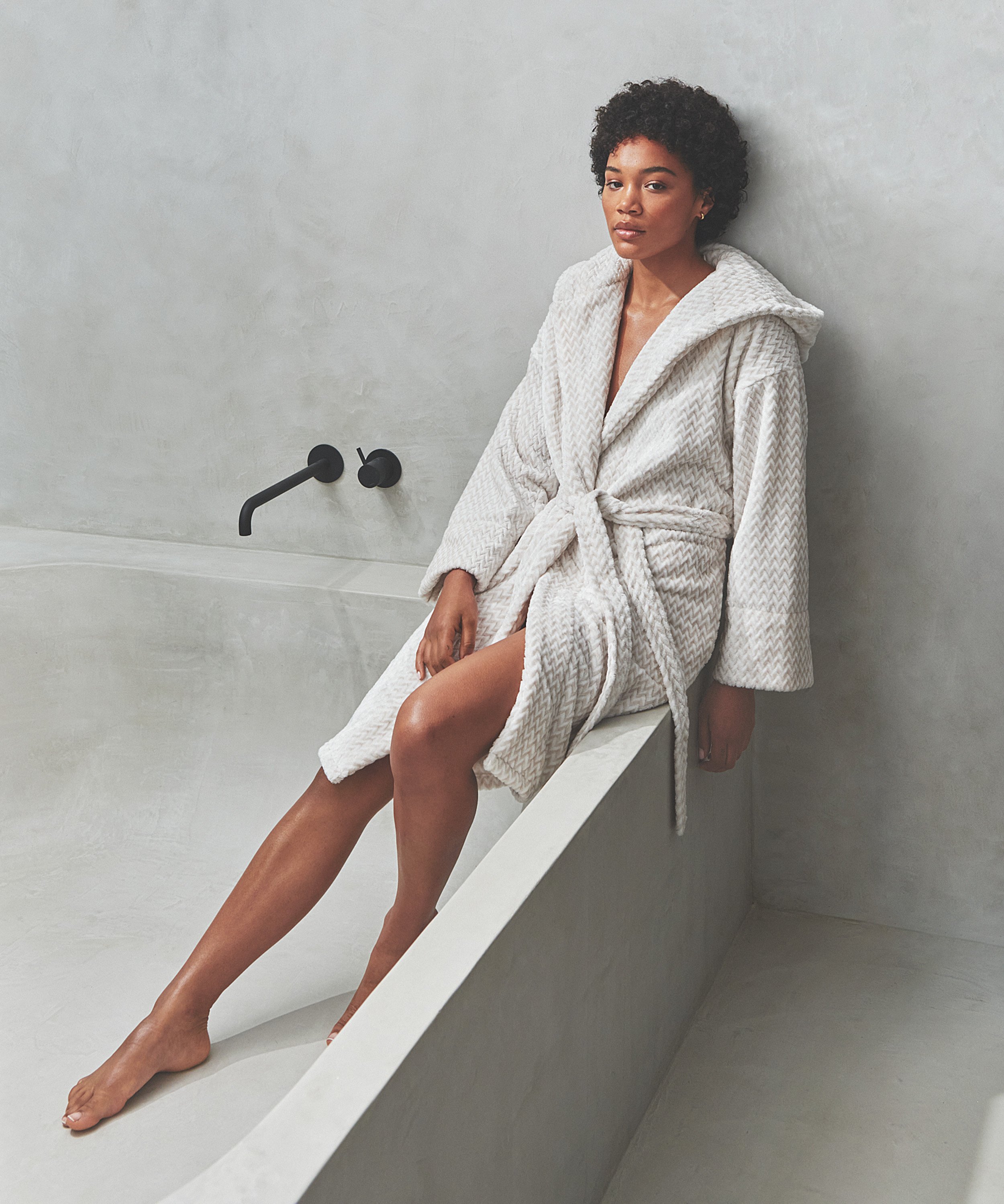 Fleece Bathrobe, Beige, main