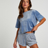 Velours Ruffle Shorts, Blue