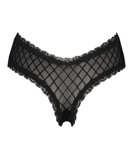 V-shaped Brazilian knickers mesh, Black