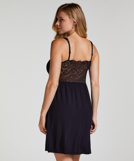 Nora Lace Slip Dress, Black