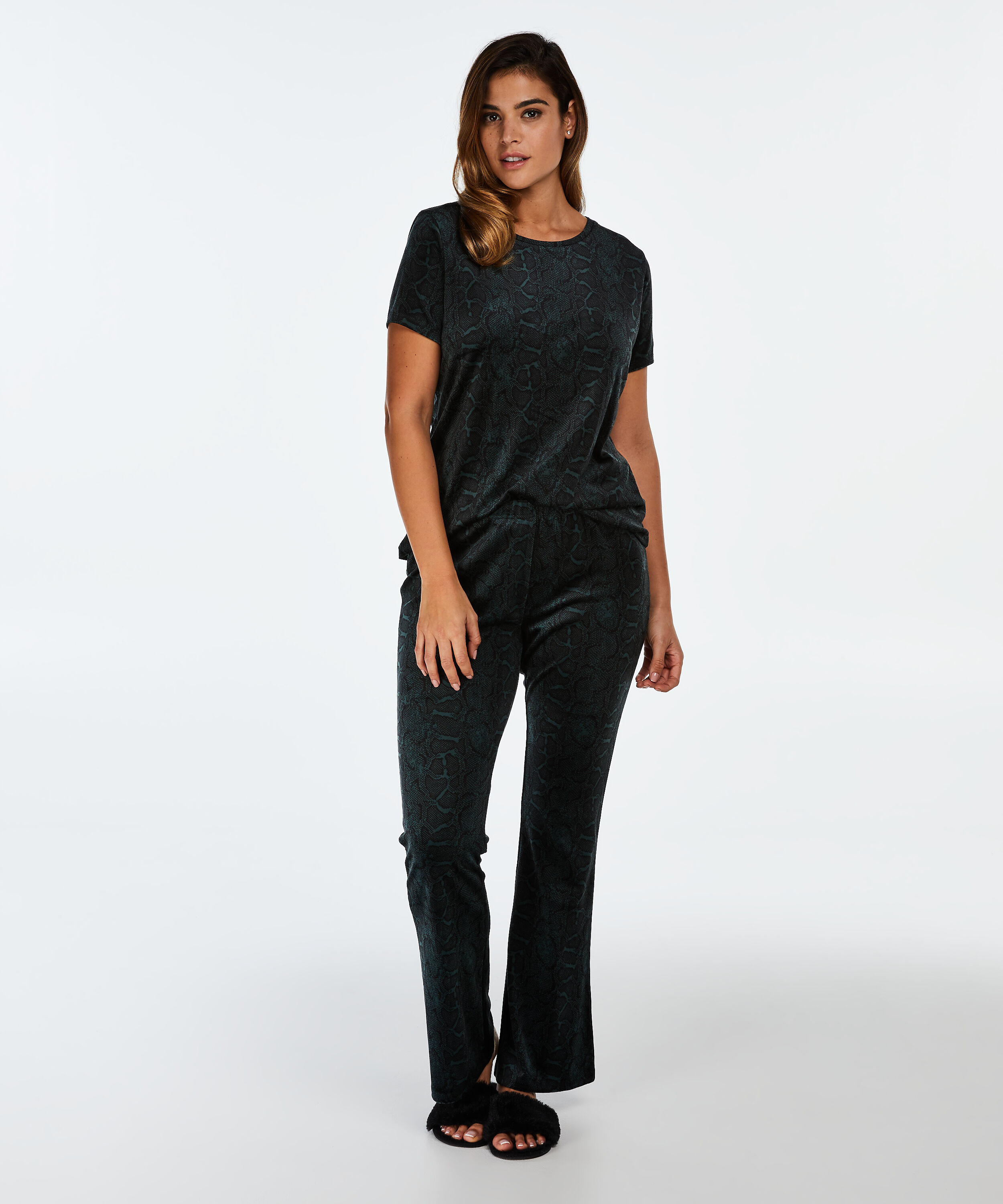 Flared Velvet Leggings, Green