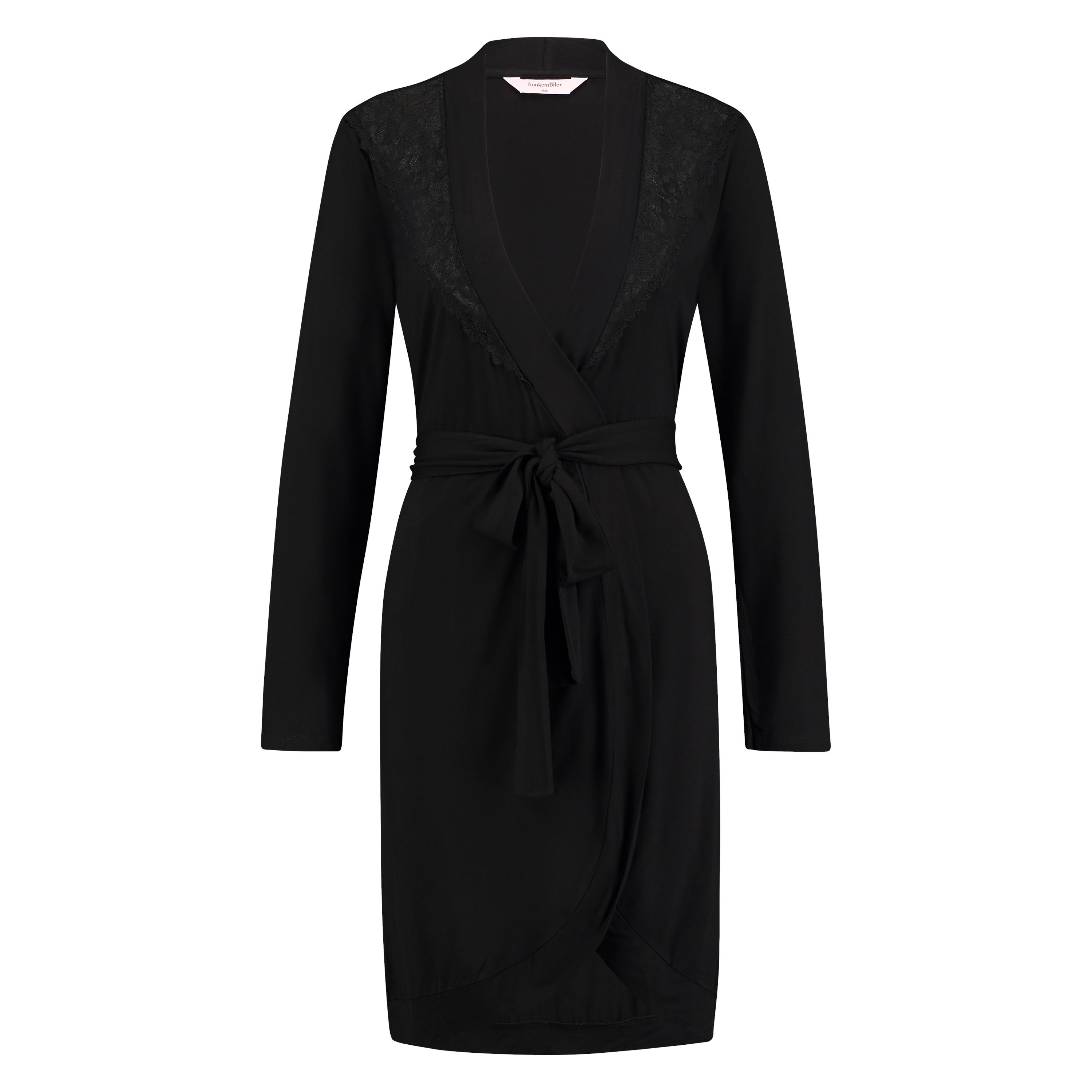 Modal Lace Bathrobe, Black, main