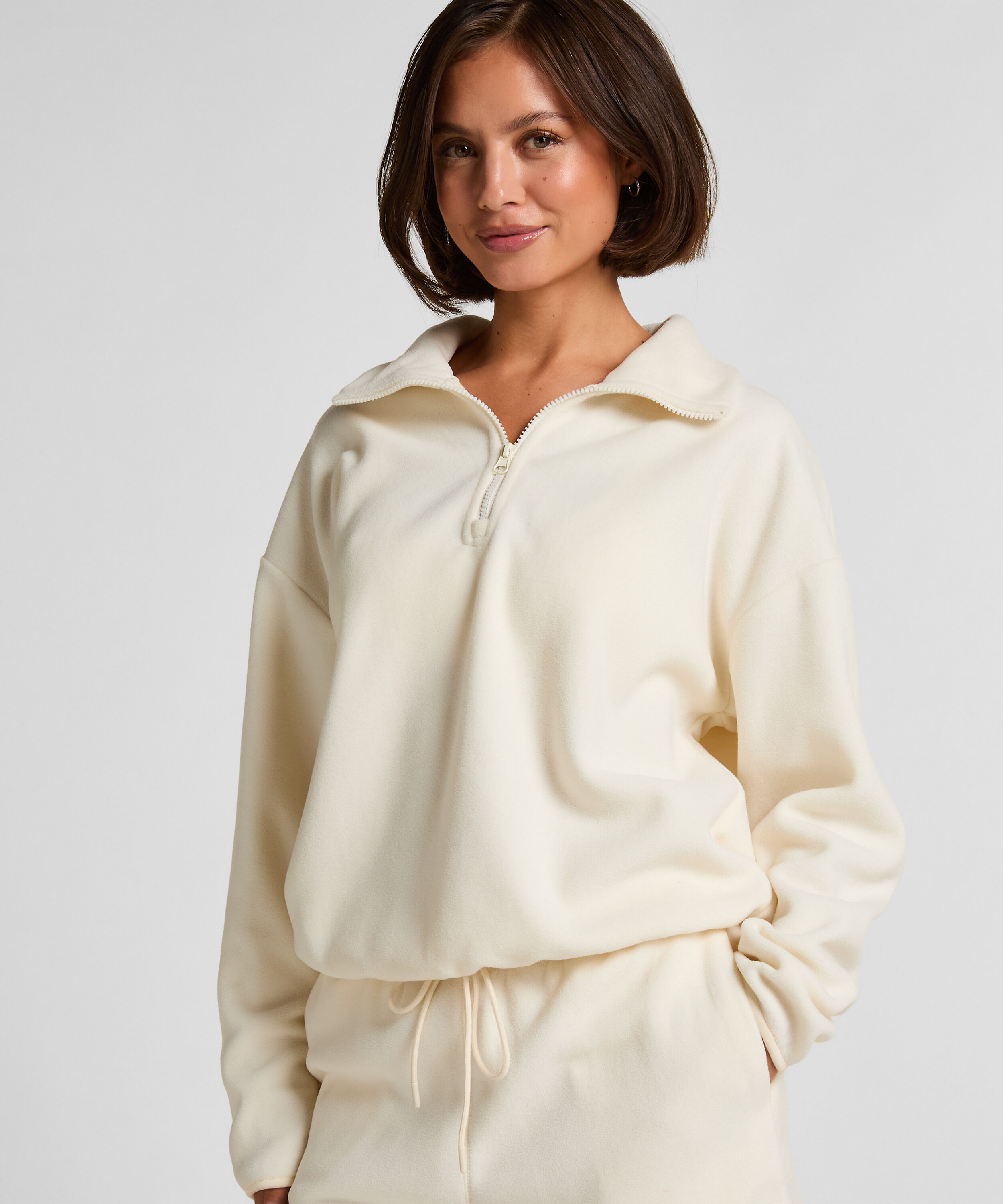 Top Half Zip Sporty Fleece, White