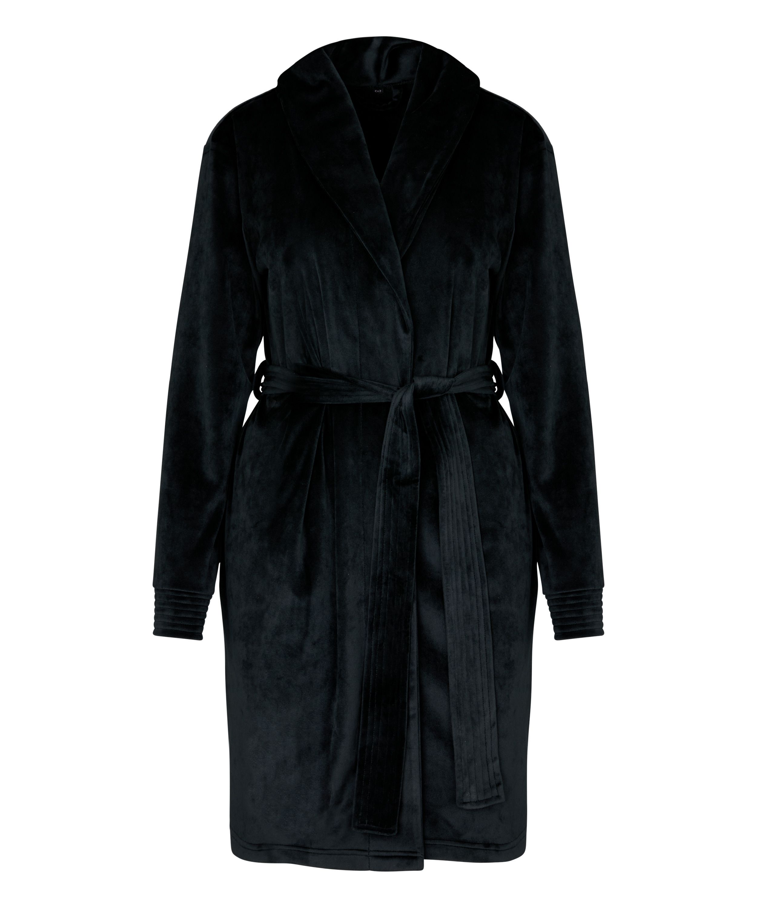 Velours short bathrobe, Black, main