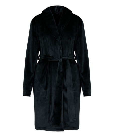 Velours short bathrobe, Black