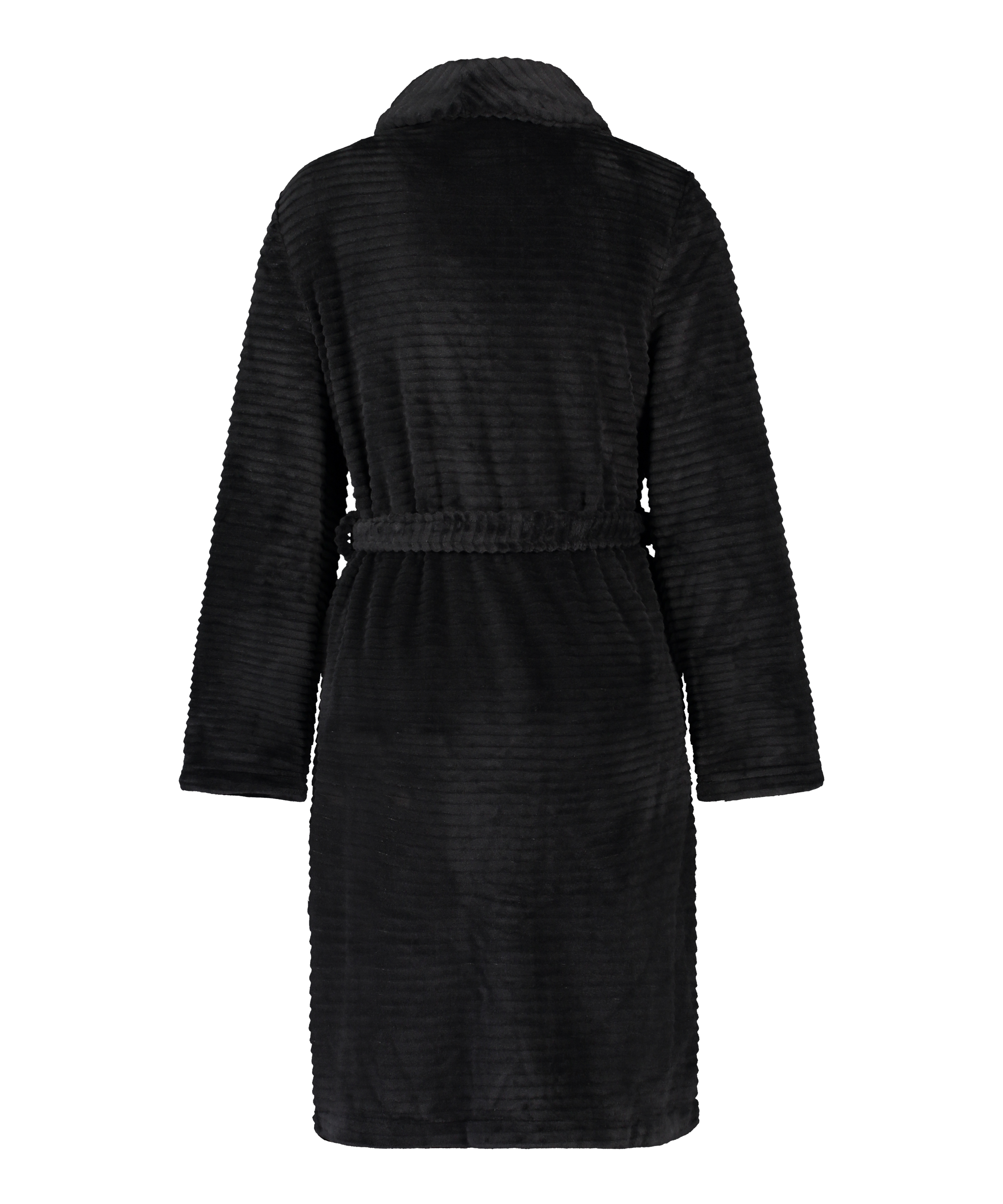 Short Fleece Ribbed Bathrobe, Black, main