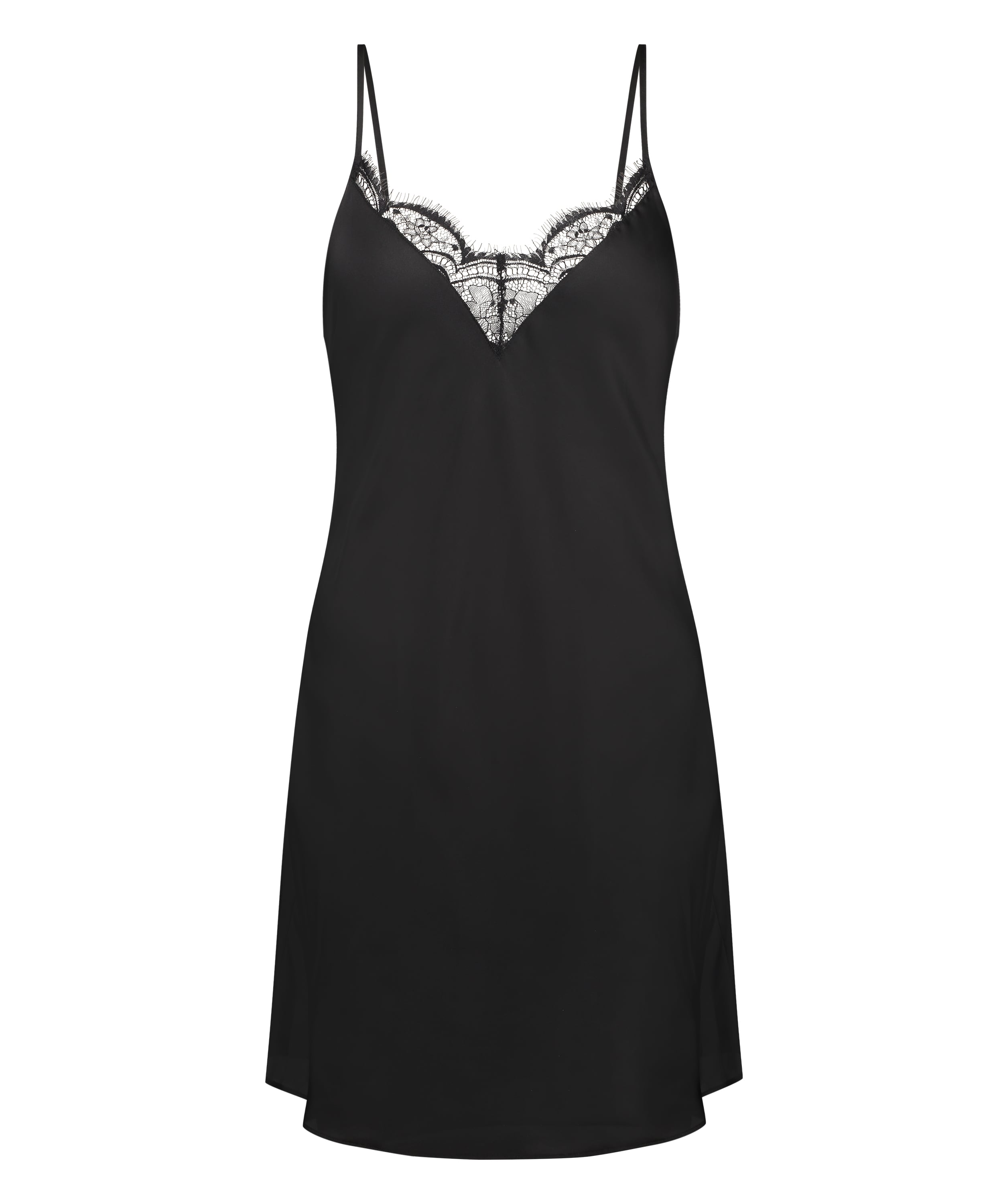 Satin Slip Dress, Black, main