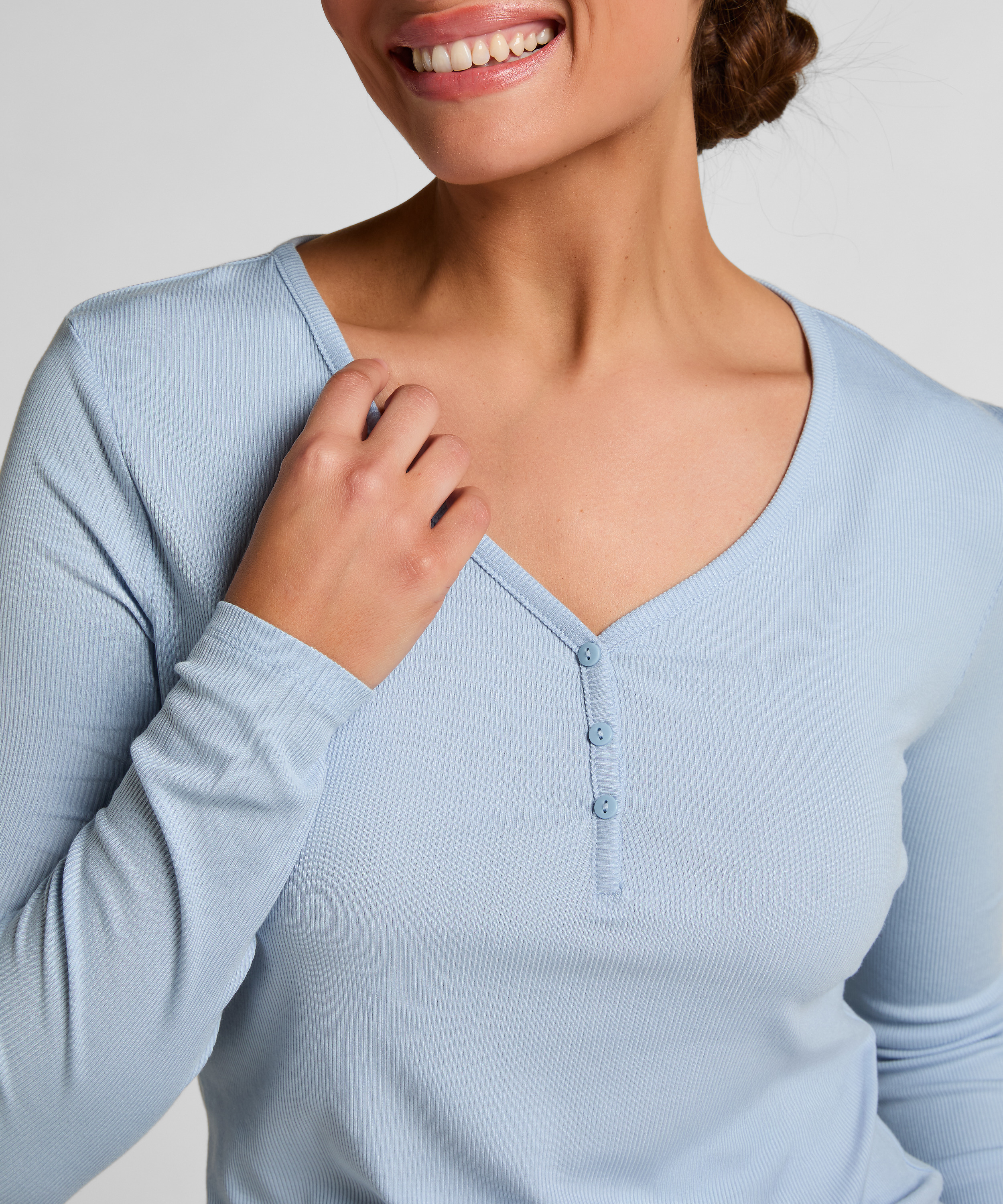 Longsleeved Pyjama Top Henley, Blue, main