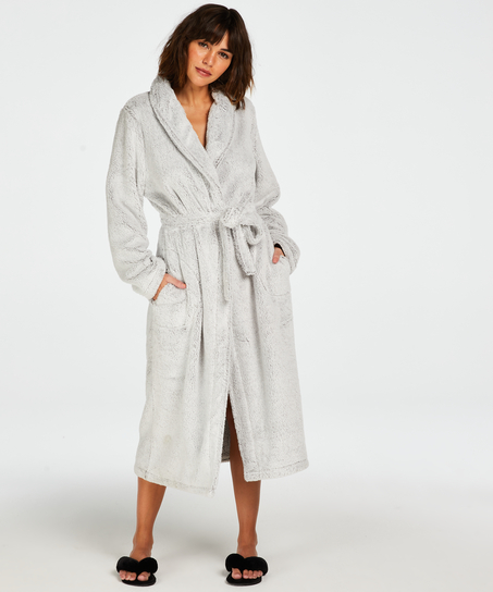 Long Fleece Bathrobe, Gray