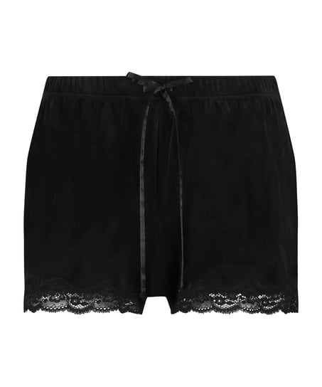Pyjama Short Velours Scallop Lace, Black