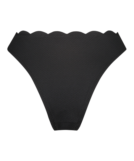 Scallop High-Leg Bikini Bottoms, Black