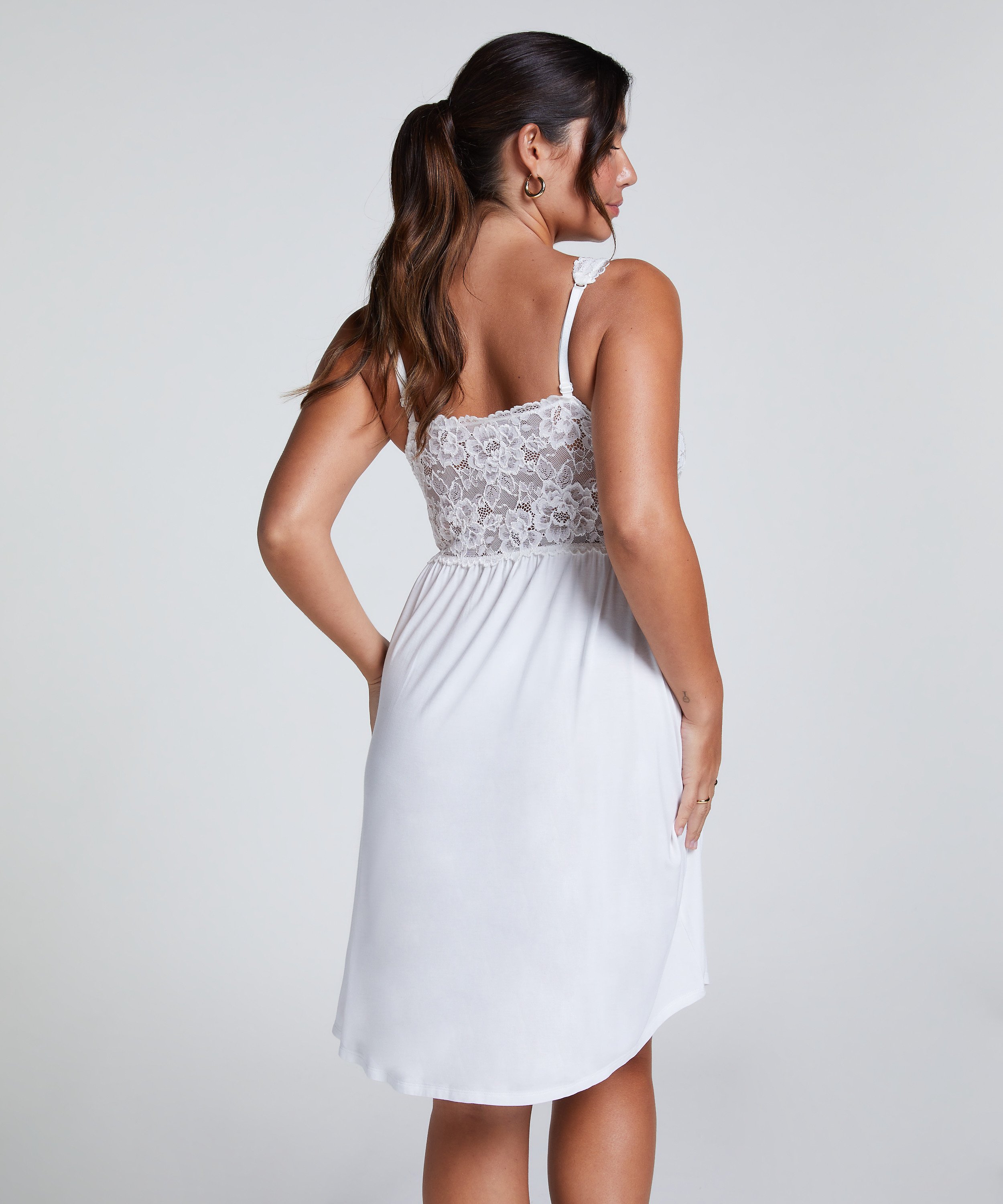 Nora Lace Slip Dress, White, main