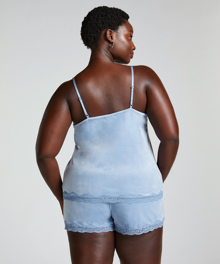Velours Lace Cami Top, Blue