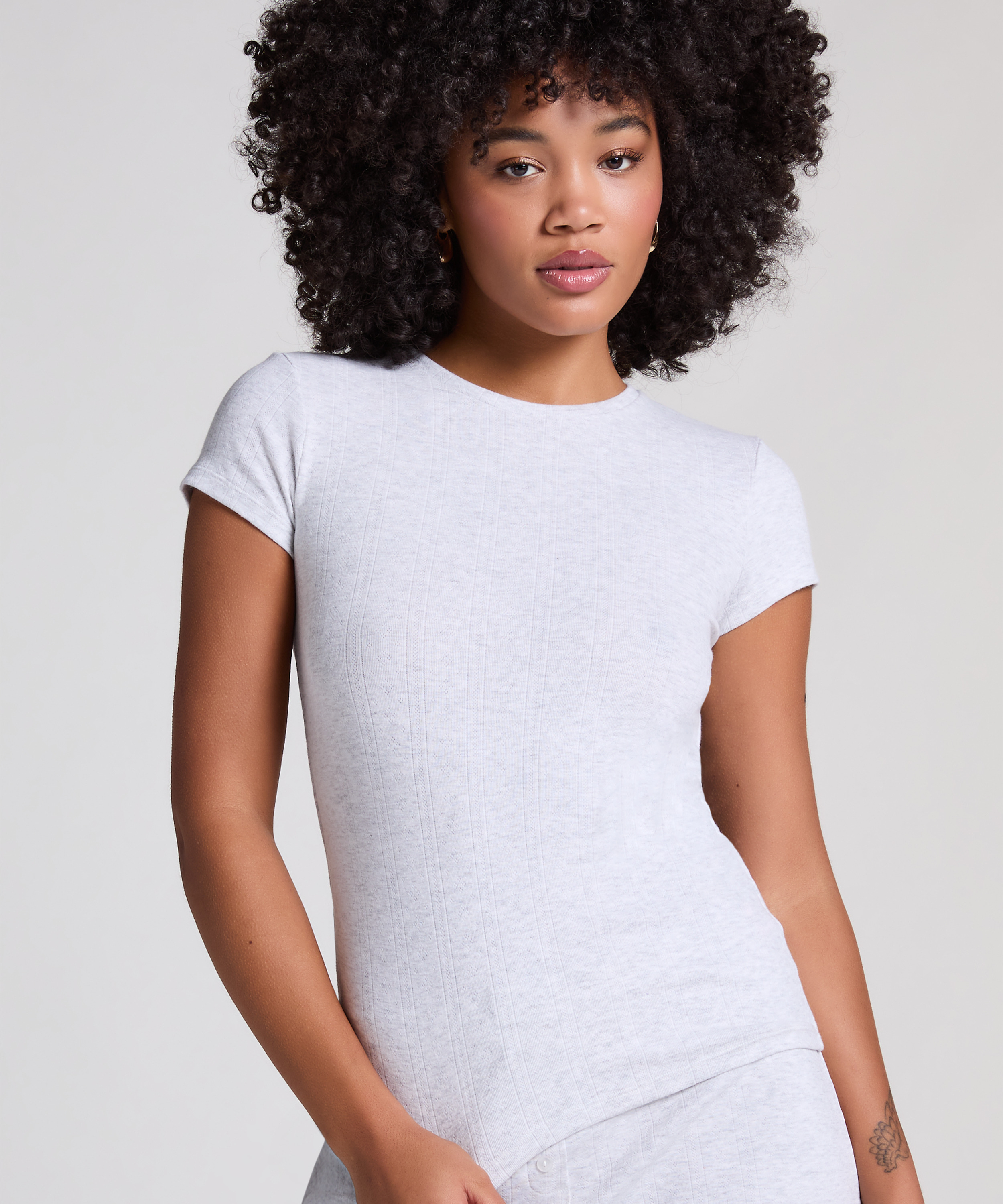 Pointelle Top, Gray, main
