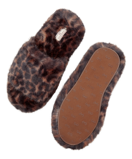 Slipper Faux Fur Leopard, Brown