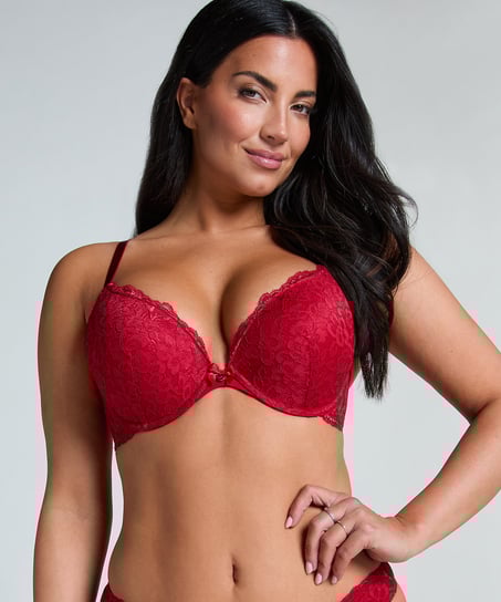 Marine Padded Push-Up Underwired Bra, Red