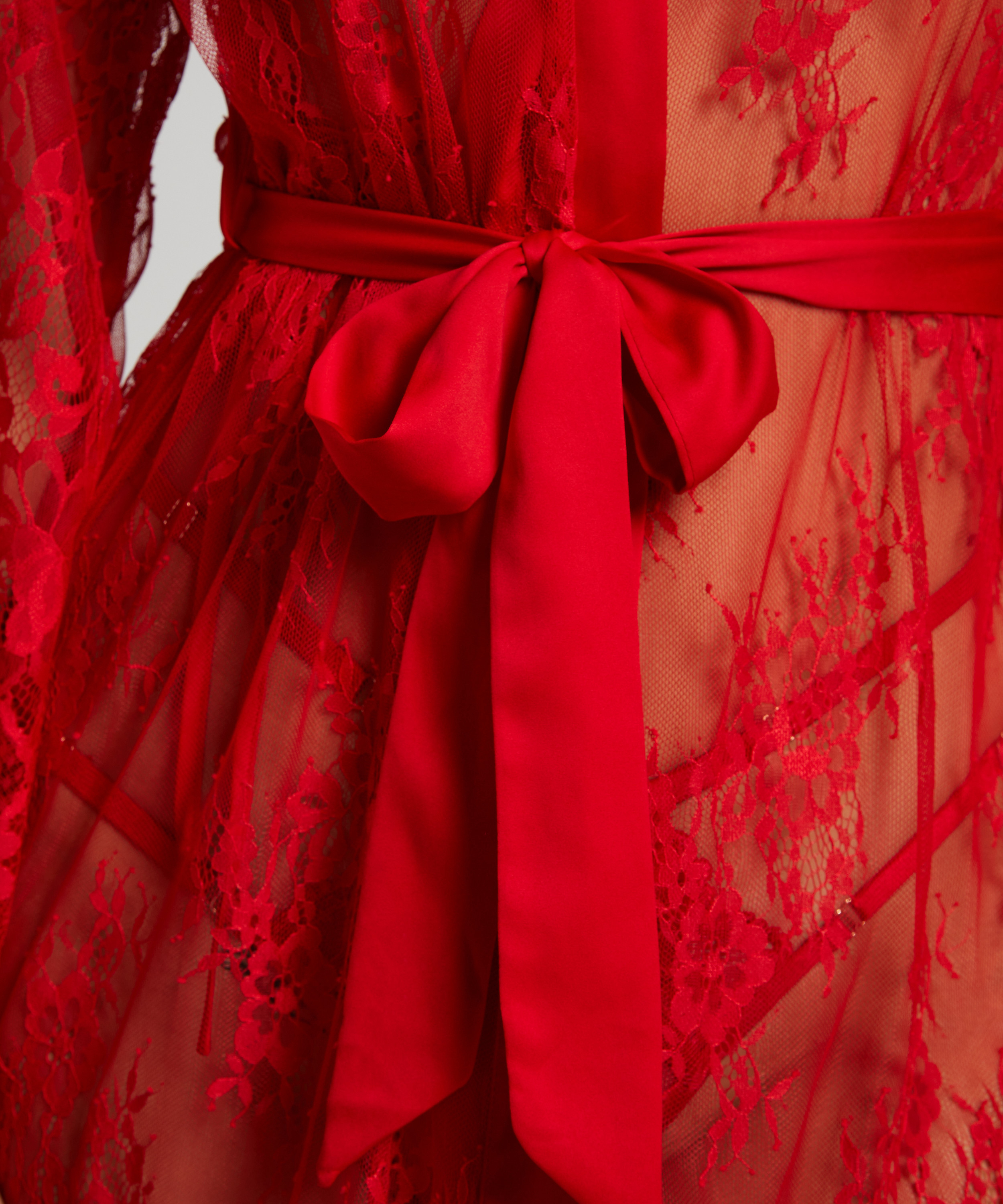 Long Allover Lace Kimono, Red, main