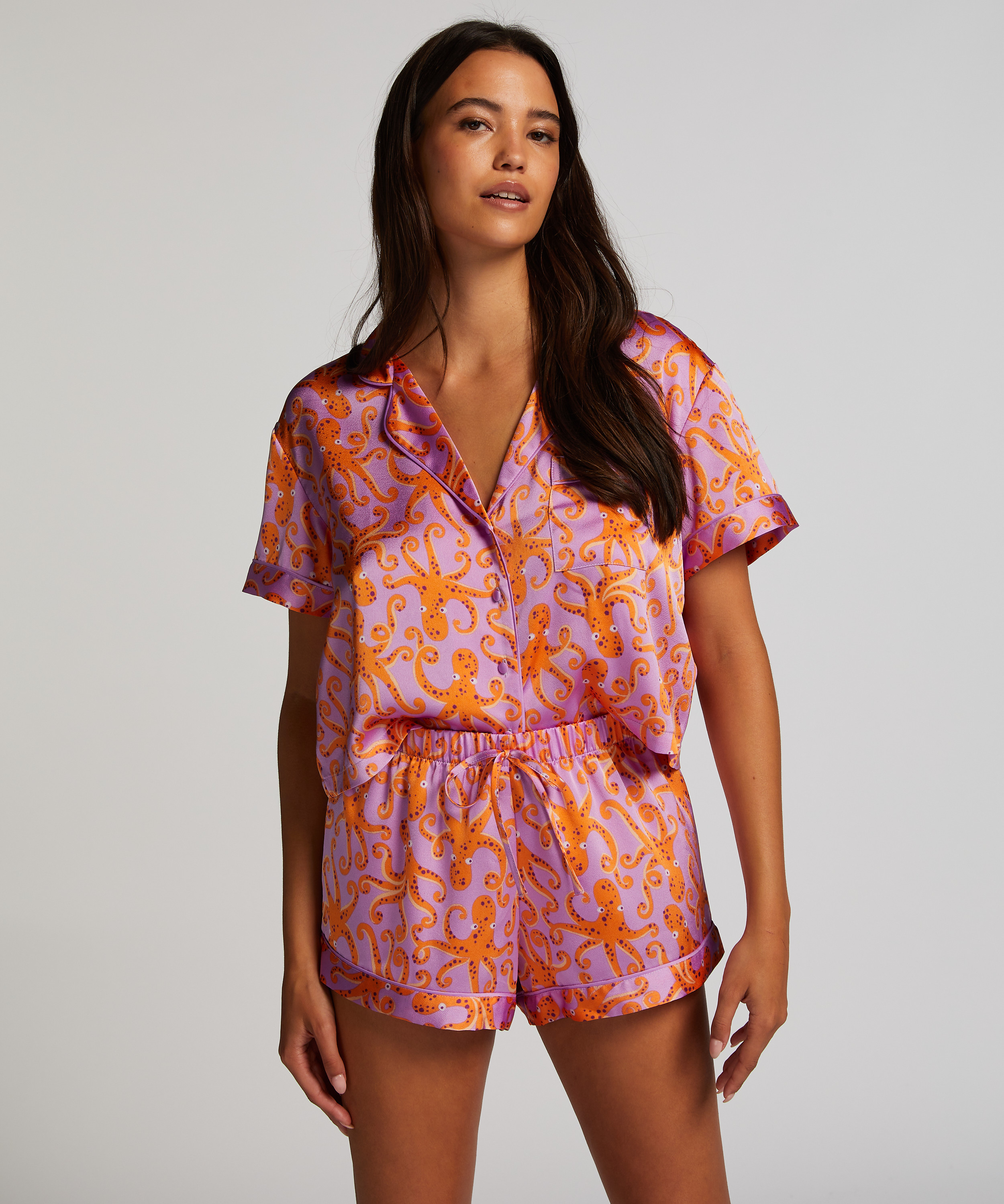 Satin pyjama shorts, Purple, main
