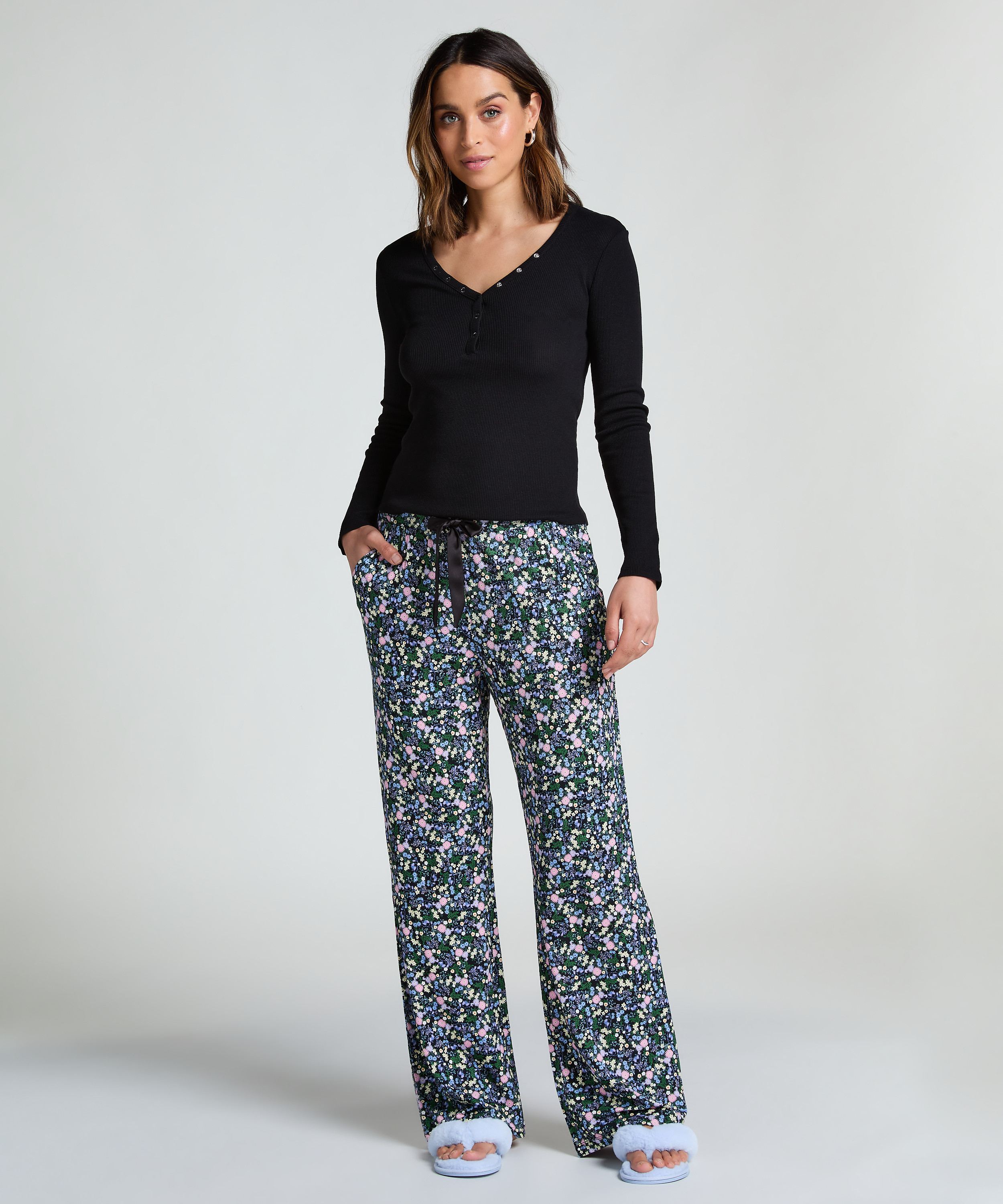 Long-Sleeved Pyjama Top, Black, main