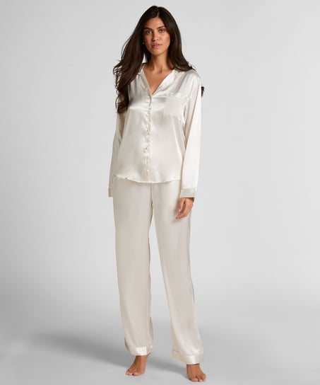 Pyjama Set Shiny Satin, White