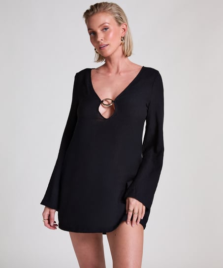 Beach Long-Sleeved Ring Dress, Black